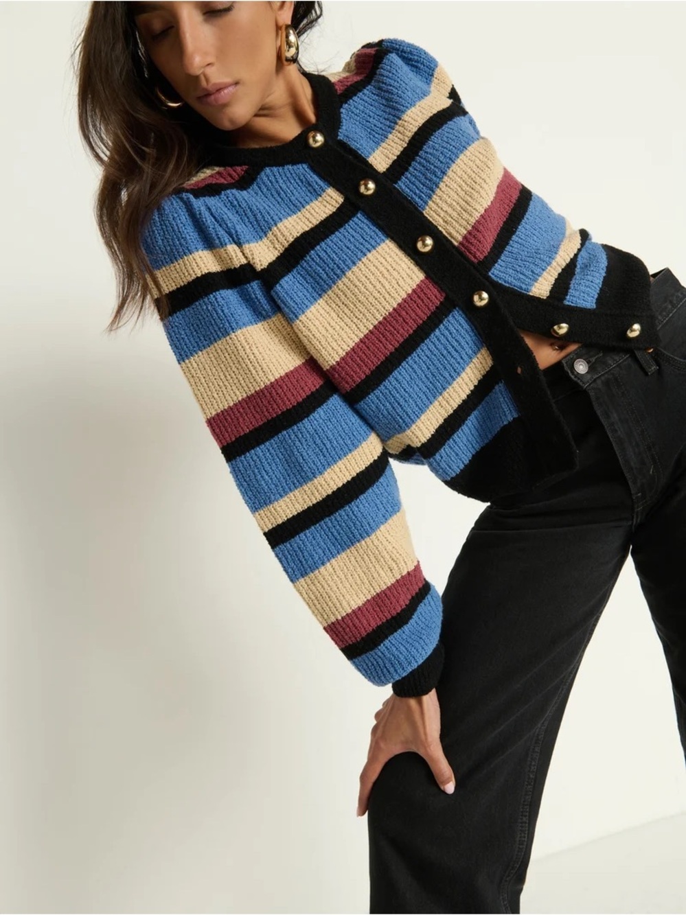 Sold Out Carmela Cardigan Puff-Sleeve Knit Burgundy
